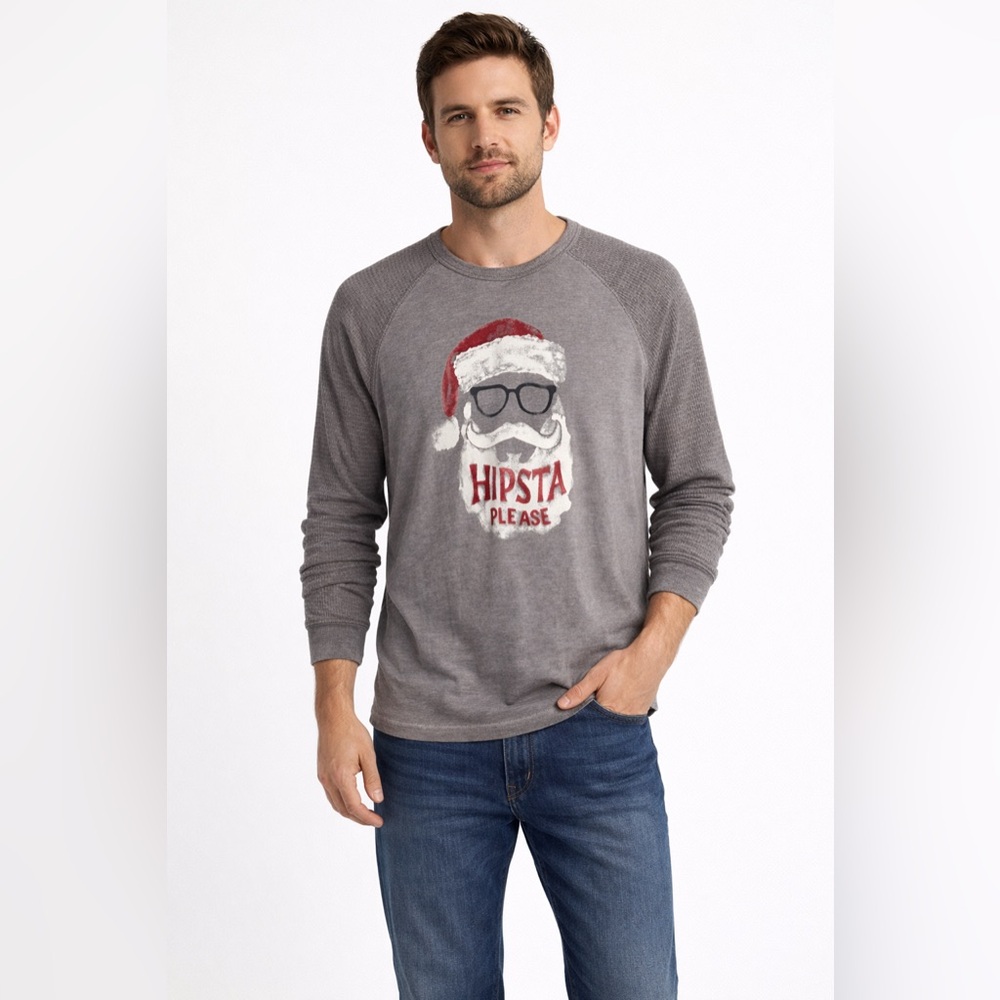 Lucky Brand Gray Santa Graphic Crewneck Sweater
